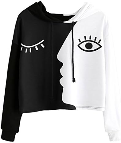 Clearance Sale! Women Shirts WEUIE Ladies Sweatshirt Hooded Long Sleeve Crop Patchwork Blouse Pullover Tops