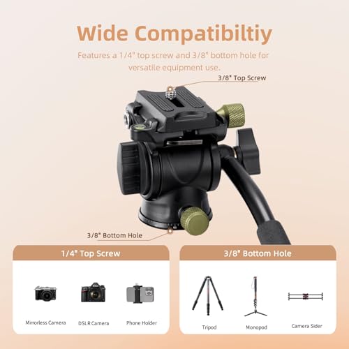 Cayer CH10L Carbon Fiber Tripod with Mini Fluid Head S1, 28" Compact Desktop Tripod for Mirrorless Cameras Camcorder Mobile Phone Webcam