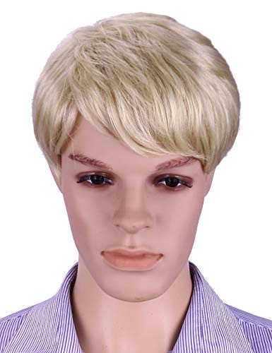 Sotica Short Blonde Wigs with Hair Bangs for Men Subtle Natural Curly Men's Toupee Wigs - Thumbnail 6