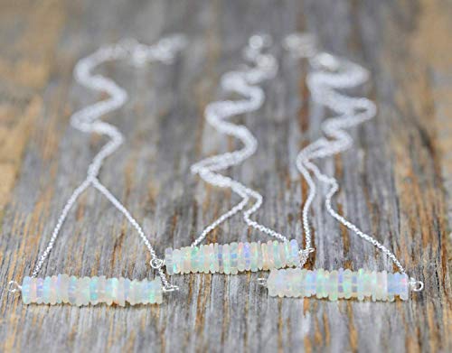 Ethiopian Opal Necklace- Genuine Opal Gemstone Bar- Sterling Silver- October Birthstone Women's Jewelry Gift Idea for Her