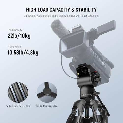 NEEWER LL34 78" Carbon Fiber Camera Video Tripod Quick Release 1 Step Adjustable Damping Fluid Head, 2 Mode QR Plate, Compatible with DJI RS 501PL, Max 22lb