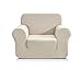 CHUN YI Stretch Chair Sofa Slipcover 1-Piece Couch Cover, 1 Seater Settee Coat Soft with Elastic Bottom, Checks Spandex Jacquard Fabric,Small,Ivory White/Cream