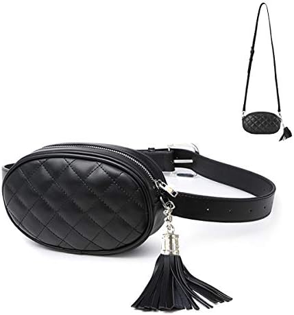 Women Waist Bag Fashion Belt Pack Round Fanny Pack Stylish PU Waist Pouch Adjustable Belt Chain Shoulder Bag (fanny pack for Black 2)