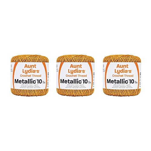 Aunt Lydia Metallic Gold/Gold Yarn - 3 Pack of 100y/91m - Mixed Materials - 10-100 Yards - Knitting/Crochet