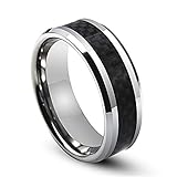 White Titanium Ring with Black Carbon Fiber Check Pattern Inlay Beveled Edges 8mm (10)