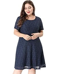 Agnes Orinda - Vestido de encaje de manga corta para mujer, talla grande, con espalda recortada