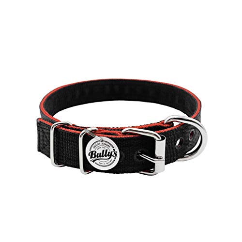 Pitbull Collar, Dog Collar for Large Dogs, Heavy Duty Nylon, Stainless Steel Hardware (Medium-1.2 Inches Wide, Black with Red Trim)