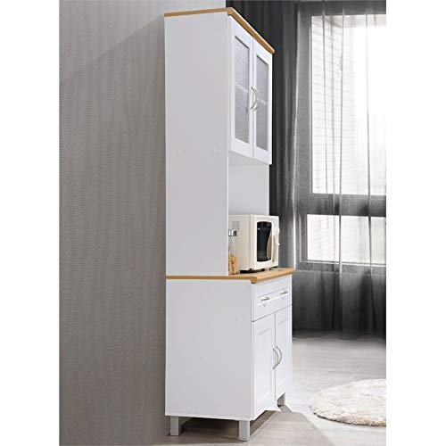 Pemberly Row Tall 32" Wide China Kitchen Cabinet with Microwave Storage in White - Thumbnail 3