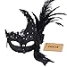 Coxeer Black Feather Masquerade Mask Party Mask with Flower Lace Decor