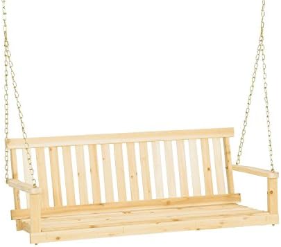 GBW Jennings H-24 Traditional 4` Wooden Outdoor Porch Swing W/Chain Hanging Kit