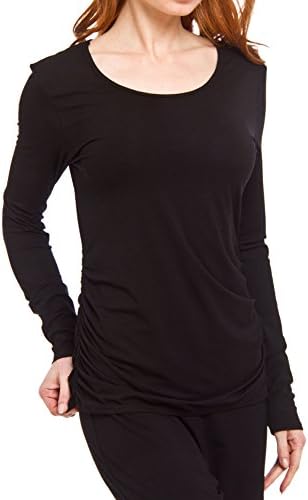 Sassimi Long Sleeve Bamboo Rayon Top with Ruched Sides (Large), Black
