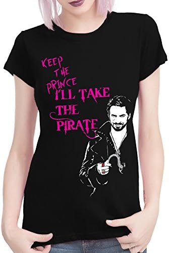 Lukreative Design Once Upon A Time Captain Hook Keep The Prince - with Pink Text - Ladies Black Tee Shirt