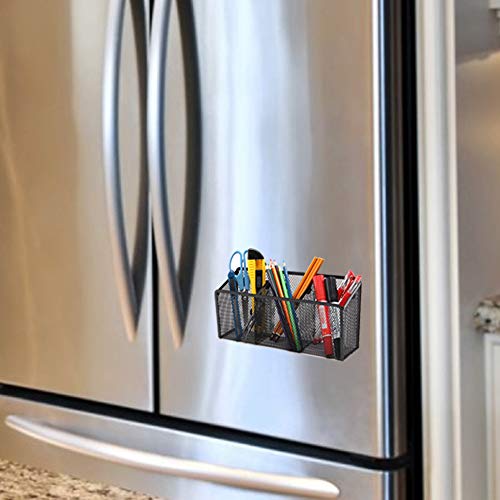 Magnetic Pencil Holder, VICNOVA Metal Magnetic Pen Holder with Extra Strong Magnets/3 Generous Compartments, Magnetic Storage Basket Organizer to Hold Whiteboard Refrigerator Locker Accessories - Thumbnail 6