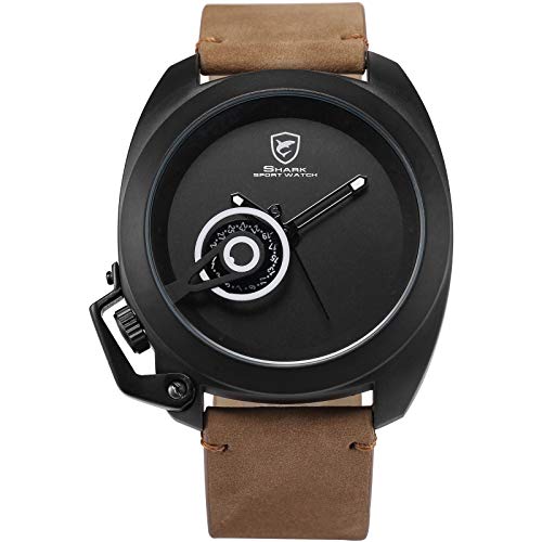 Tawny Shark Men's SH451 Quartz Brown Crazy Horse Leather Strap Black Dial Date Display Wrist Watch