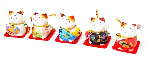 Z1 5 x Maneki-Neko Chinesische Katze schütteln Hand 5cm Klassische orientalische Sammlerstatuen Asiatische Heimdekoration Chinesische Glückskatze