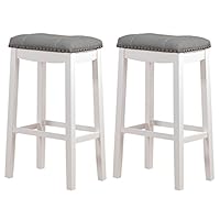 Angel Line Cambridge Padded Saddle Stool with Cushion, 29" Set of 2, White with Gray