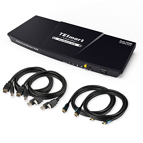 TESmart HDMI KVM Switch 2 Monitors 2 Computers 4K60Hz, USB 2.0, Dual