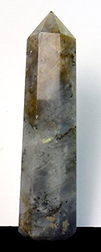 Natural Labradorite Free Standing Obelisk Tower with 8 facet point, Charged Chakra Reiki Metaphysical Crystal therapy