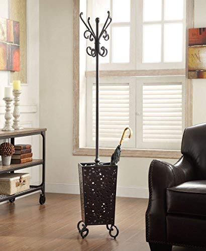 OSP Designs Middleton 12-Hook Coat Rack with Umbrella Stand Base, Antique Bronze
