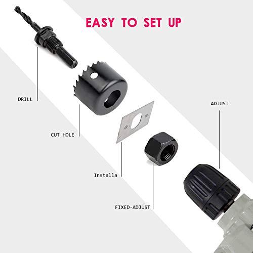 Hole Saw Kit, Diagtree 16 Pieces 3/4''-5'' Full Set in Case with Mandrels, Hex Key and Install Plate for Soft Wood, PVC Board and Plastic Plate Drilling, Hardened High Carbon Steel - Thumbnail 3