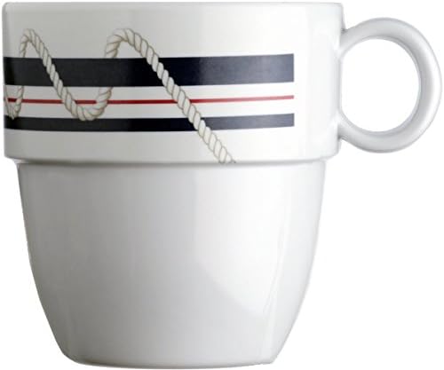 MB Coastal Designs Cannes Nautical Shatter Proof Non-Slip Mug, Navy Blue/White, Set of 6