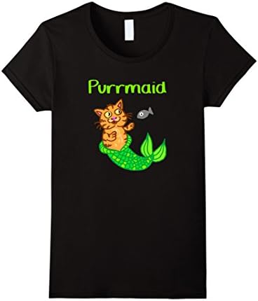 Women's Purrmaid Mermaid Cat Tee Shirt Large Black