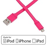 Aduro - Apple Certified / MFi [Lifetime Warranty] - USB to Lightning FLAT Charge & Sync Cable fits all Apple Devices with Lightning Connector - iPhone 5 / 5S / 5C / 6, iPad 4, iPad Mini, iPad Air, New iPod Touch and Nano (3 Feet / 0.9 Meters) (Pink)