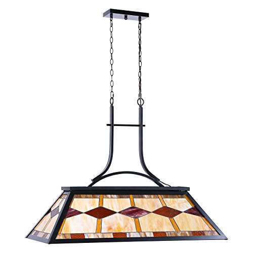 3-Light Antique Bronze Finish Billiard Pool Table Lighting, Large Kitchen Island Pendant Light, 3 Lights Island Chandelier with Tiffany Shade, 3Lt Hanging Fixture