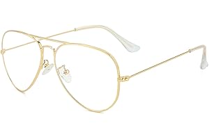 GLEYEMOR Classic Aviator Blue Light Glasses for Women Men, Metal Frame Clear Lens Eyeglasses (Gold)