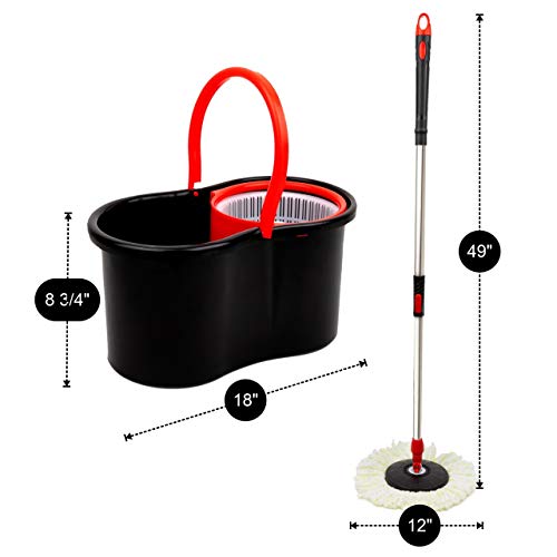 Mop and Bucket Set Strongest Heaviest Duty Mop - Best Floor Mop Easy To Use - For Professional Home Floor Cleaning System - 360 Spin Non Scratch Microfiber Wet Jet Mop With Integrated Wringer Bucket