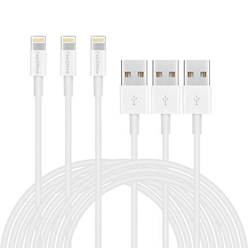 FEEL2NICE iPhone Charger 10 ft, Long Lightning Cable Wire 5pack Extra Charging Cord for Apple iPhone XR/X/8/8 Plus/7/7 Plus/6/6s/Plus/SE/5c/5s/5 iPad Air 2/Mini/Max 3Meter Charger Wire