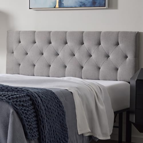 Photo 1 of LUCID Mid-Rise Upholstered Headboard - Diamond Tufted - Padded Polyester - Adjustable Height from 34” to 46” - Easy Assembly - Bed Frame or Wall Mount - Sturdy - Stone - Queen Size