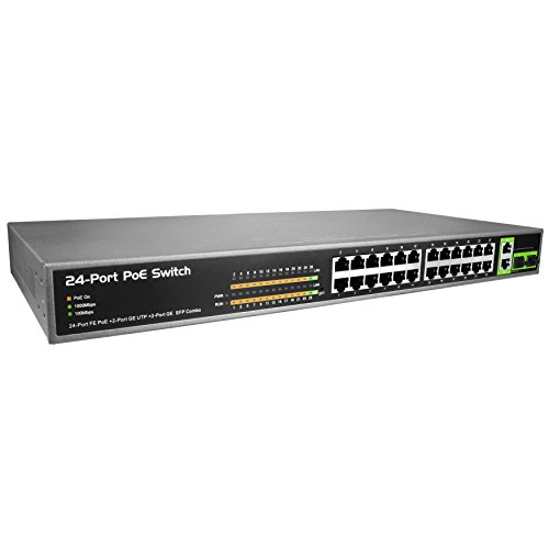 BV-Tech 26 Port PoE+ Switch (24 PoE+ Ports | 2 Gigabit Ethernet / SFP Uplink) â€“ 220W High Power â€“ 802.3at