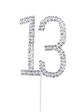 Langxun Number 13 Silver Rhinestone Cake Topper for 13th Anniversary & Birthday & Party Supply