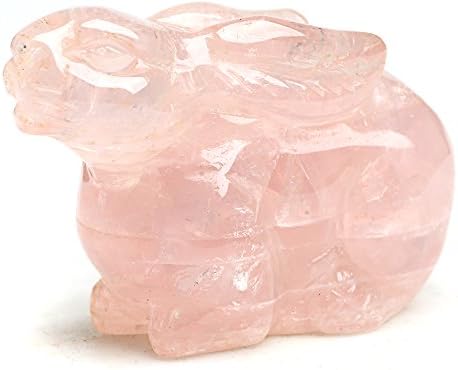 Pink Reiki Healing Crystal Carved Rabbit Statue Stone Rose rabbit animals Totem Charm Statue (2.8" L x 1.8" H)