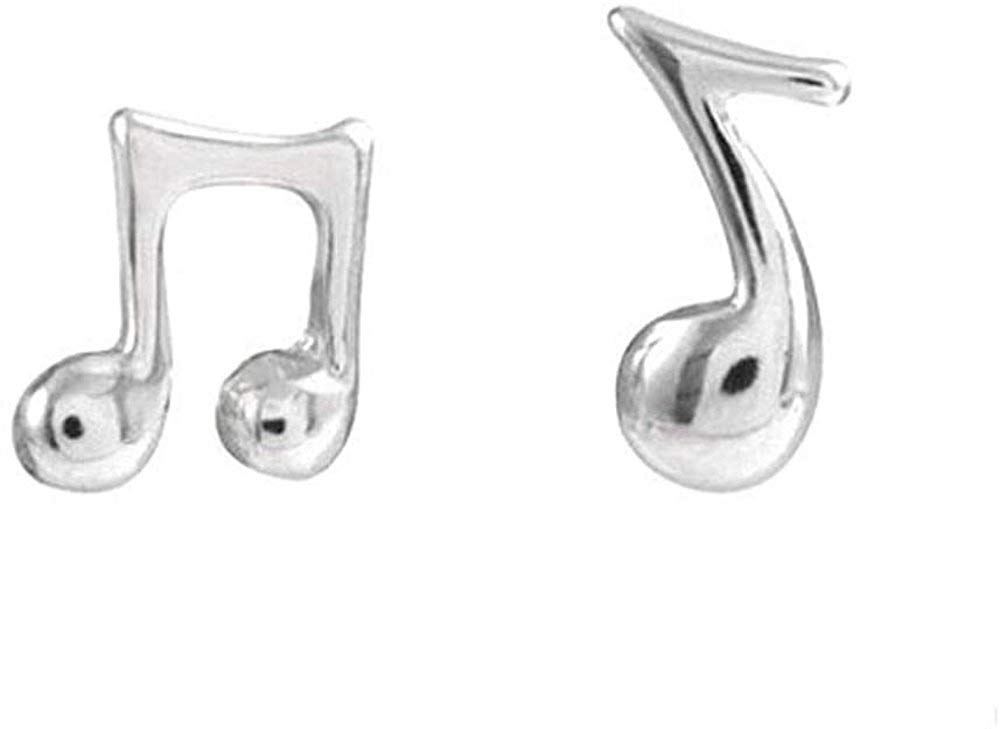 Asymmetric Music Note S925 Sterling Silver Unique Small Minimalist Stud Earrings for Women Teen Girls Music Lovers Tiny Simple Post Personalized Hypoallergenic Tragus Cartilage Piercing Jewelry Gifts