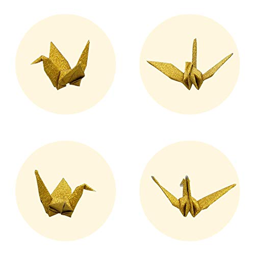 Hangnuo 100 PCS Origami Paper Cranes Glitter Gold, Folded DIY Japanese Crane Mobile String Garland for Wedding Party Backdrop Home Decoration