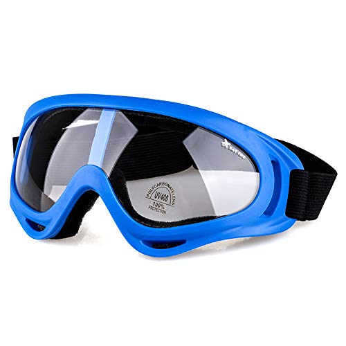 BATFOX Motorcycle Goggles Safety ATV Tactical Riding Motorbike Glasses UV400 Protection Shatterproof(clear lens&blue frame)