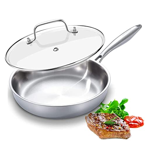 DELARLO Kitchen Whole Body Tri-Ply Stainless Steel Frying Pan, 12 inch,Stainless Steel, Oven safe induction skillet, Pots and Pans set,Suitable for All Stove