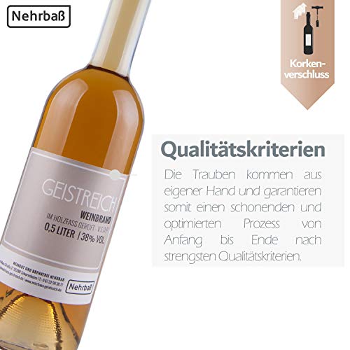 Nehrbaß - “Alter Weinbrand” im Holzfass gereift 0,5 Liter - Premium Edelbrand 38% Vol. - Schnaps aus Deutschland – Bild 3
