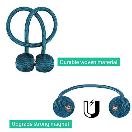 YOBAYE Magnetic Curtain Tiebacks, 4 Pack Drape Tie Backs Decorative Curtain Rope Holdbacks for Home Kitchen Office Window Drapes, No Drilling & Holes Required,Turquoise - Thumbnail 2