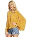 SheIn Women's Bell Sleeve V Neck Dip Hem Pleated Blouse Top Large Yellow