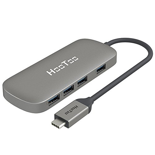 USB C Hub, HooToo Type C Adapter Hub with 4 USB 3.0 Ports for New MacBook Pro 2016, New MacBook 12-Inch with Type C Plug and other USB C Laptop - Space Gray