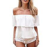 Weixinbuy Women Casual Off Shoulder Boho Crop Top White S