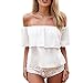 Weixinbuy Women Casual Off Shoulder Boho Crop Top White S