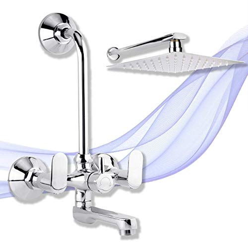 Adeptt Spa Series Brass Zen Wall Mixer Mixer with Overhead Shower and 125mm Long Bend Pipe (Chrome)