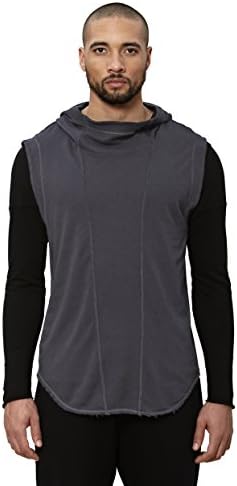 Uncommon Thrds Mens Asymmetric Hem Sleeveless Cowl Hoodie Grey - X Large