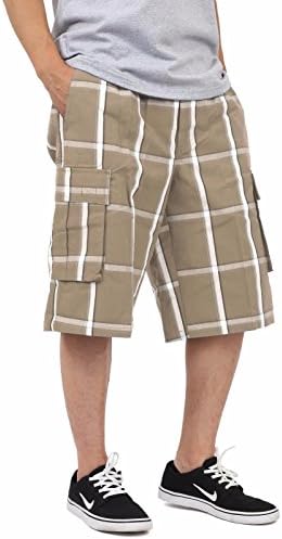 SP1720_3X Relaxed fit Plaid Cargo Shorts Khaki 3X