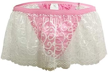 wear2me Men's Satin Sissy Pouch Panties Cute Lace Skirted Underwear Thong Briefs