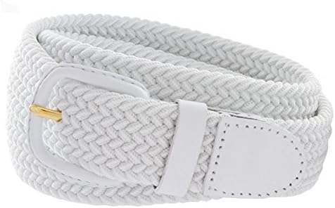 Hagora Men Stretch Comfy Braided Fabric 1-1/4" Wide Leather Covered Buckle Belt,White (3XL(46-48")